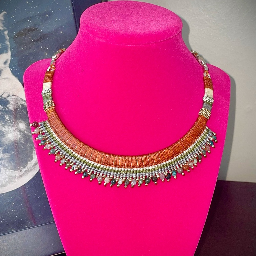 Nakamol agate boho beaded bib choker necklace NWOT